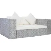 vidaXL Canapé 2 places avec coussins Gris Rotin naturel