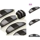 vidaXL Tapis d'escalier autocollants 15 pcs Noir et gris 65x21x4 cm