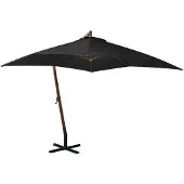vidaXL Parapluie avec mât noir 3x3 m bois de sapin massif