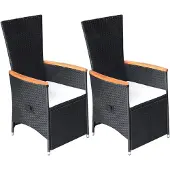 vidaXL Chaises longues de jardin 2 pcs. avec coussins Poly rotin noir