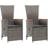 vidaXL Chaises longues de jardin 2 pcs. avec coussins Poly Rattan Gris