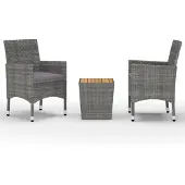 vidaXL Ensemble de bistro 3 pcs Résine tressée et bois d'acacia Gris