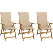 vidaXL Chaises de jardin pliantes 3 pcs. avec coussins en bois massif d'acacia