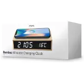 Mikamax Horloge numérique en bambou avec chargeur sans fil