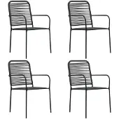 vidaXL Chaises de jardin 4 pcs. Corde de coton et acier Noir