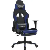 vidaXL Chaise de jeu avec repose-pieds Noir et bleu Similicuir