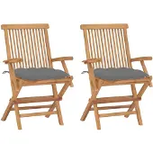 vidaXL Chaises de jardin avec coussins gris 2 pcs. Bois massif teck