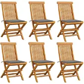 vidaXL Chaises de jardin avec coussins gris 6 pcs. Bois massif teck