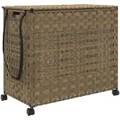 vidaXL Panier à linge avec roulettes 66x35x60 cm résine tressée