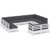 vidaXL Ensemble salon de jardin 11 pièces avec coussins blanc pin massif