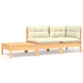 vidaXL Ensemble de salon de jardin 3 pièces avec coussins en pin massif crème