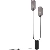 QAZQA Lampadaire Art déco noir avec verre fumé 2 lumières - Rid