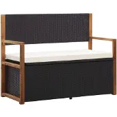 vidaXL Banc avec espace de rangement 110 cm Poly rotin bois massif acacia noir