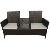 vidaXL Banc de jardin 2 places avec table Poly rotin brun