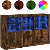 vidaXL Sideboard avec lampes LED chêne fumé 162x37x100 cm