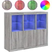 vidaXL Sideboards avec lampes LED 3 pcs. Gris Sonoma Matériau dérivé du bois