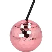 Boland Discokugel Trinkbecher mit Strohhalm roségold 600 ml