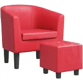 vidaXL Fauteuil avec repose-pied rouge similicuir