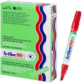 Artline 90N Marqueur indélébile Moyen Pointe biseautée 2,5 - 5,00 mm Rouge Rechargeable (12x)