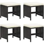 vidaXL Tabouret de jardin 4 pièces avec coussin d'assise Poly rotin noir