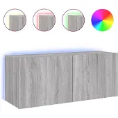 vidaXL Armoire TV murale avec lampes LED Gris Sonoma 100x35x41 cm