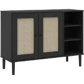 vidaXL Sideboard SENJA aspect rotin noir 112x40x80 cm bois de pin