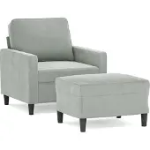 vidaXL Fauteuil avec pouf gris clair 60 cm velours