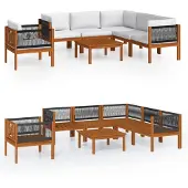 vidaXL Ensemble salon de jardin 7 pièces avec coussins bois crème acacia & corde