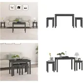 vidaXL Tables gigognes 3 pcs Gris Bois de pin massif
