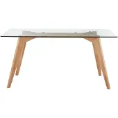 Beliani Table de salle à manger transparente avec plateaux en verre 160 x 90 cm pieds en bois de chêne rectangulaire moderne scandinave