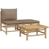 vidaXL Ensemble de salon de jardin 3 pièces avec coussins taupe en bambou