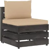 vidaXL Canapé central modulaire avec coussins Gris Bois imprégné