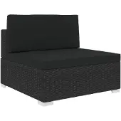 vidaXL Canapé modulaire partie centrale 1 pc + coussins Poly rotin noir