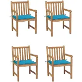 vidaXL Chaises de jardin 4 pcs. avec coussins bleus teck massif