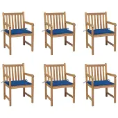 vidaXL Chaises de jardin 6 pcs. avec coussins bleu roi teck massif