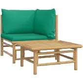 vidaXL Ensemble de salon de jardin 2 pièces avec coussins verts en bambou