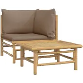 vidaXL Ensemble de salon de jardin 2 pièces avec coussins taupe en bambou