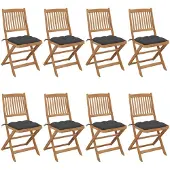 vidaXL Klappbare Gartenstühle 8 Stk. mit Kissen Massivholz Akazie
