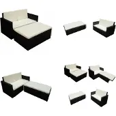 vidaXL Ensemble salon de jardin 2 pièces avec coussins Poly rotin noir