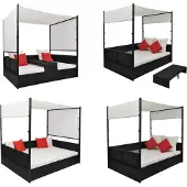 vidaXL Lit de jardin avec auvent Noir 190x130 cm Résine tressée