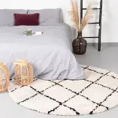 FRAAI Tapis rond à poils longs - Grand Lines Crème/Noir | Ø 200 cm | Rond | Pile haute