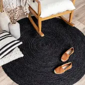 NATURL. Tapis en jute - Fair Rond Noir | Ø 140 cm | Rond | Tissage plat