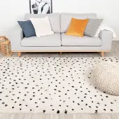 FRAAI Tapis à poils longs - Grand Dots Crème/Noir | 140x200 cm | Rectangulaire | Pile haute