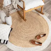 NATURL. Tapis en jute - Fair Rond Naturel/Blanc | Ø 175cm | Rond | Tissage plat