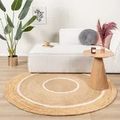 FRAAI Tapis rond en jute - Mirai Circle Blanc/Naturel | Ø 120 cm | Rond | Tissage plat