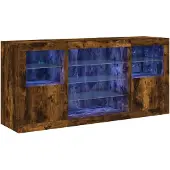 vidaXL Sideboard avec lampes LED chêne fumé 142,5x37x67 cm