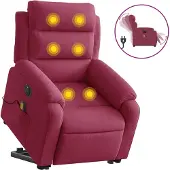 vidaXL Fauteuil de massage avec releveur électrique vin rouge velours