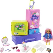 Barbie Extra Minis Set incl. poupée (cheveux roses) & animaux domestiques