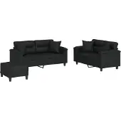vidaXL Ensemble de canapés 3 pièces avec coussins Noir Similicuir