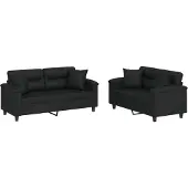 vidaXL Ensemble de canapés 2 pièces avec coussins Noir Similicuir